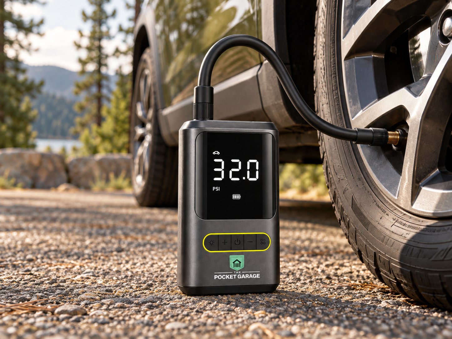 PocketAir 150 Cordless Tire Inflator in an everyday use setting